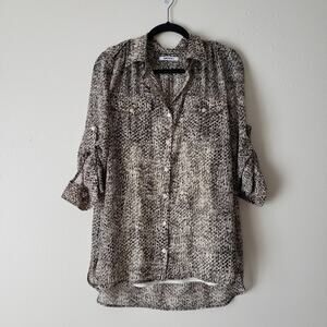 DKNYC Patterned Button Down Blouse with Built-In Cami